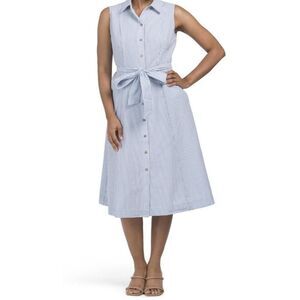 Anne Klein 10 Dress NWT Blue White Shirt Dress Striped Button Casual Chic summer